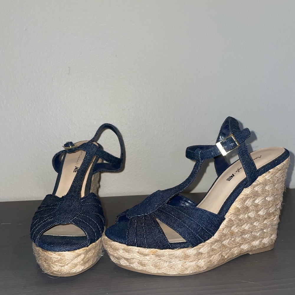 Denim wedge heels